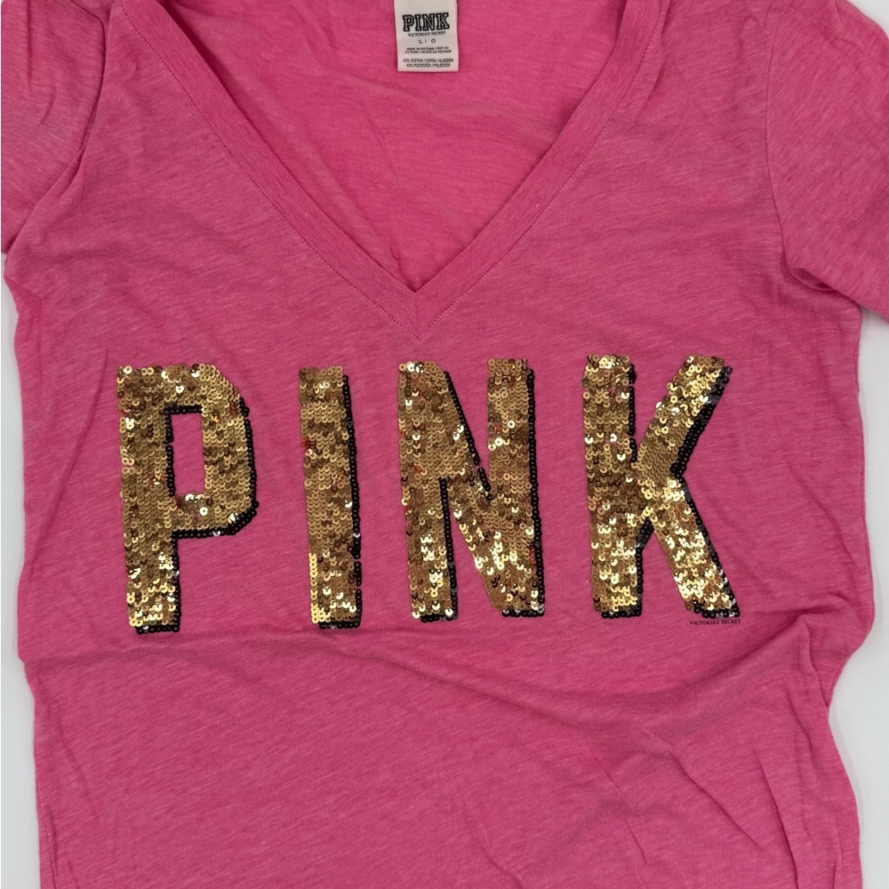 PINK Victoria's Secret Pink Tee with Gold Sequin Logo